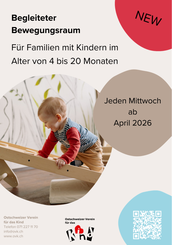 Ab April 2026 jeden Mittwoch: Begleiteter Bewegungsraum für Familien mit Kindern von 4 bis 20 Monaten